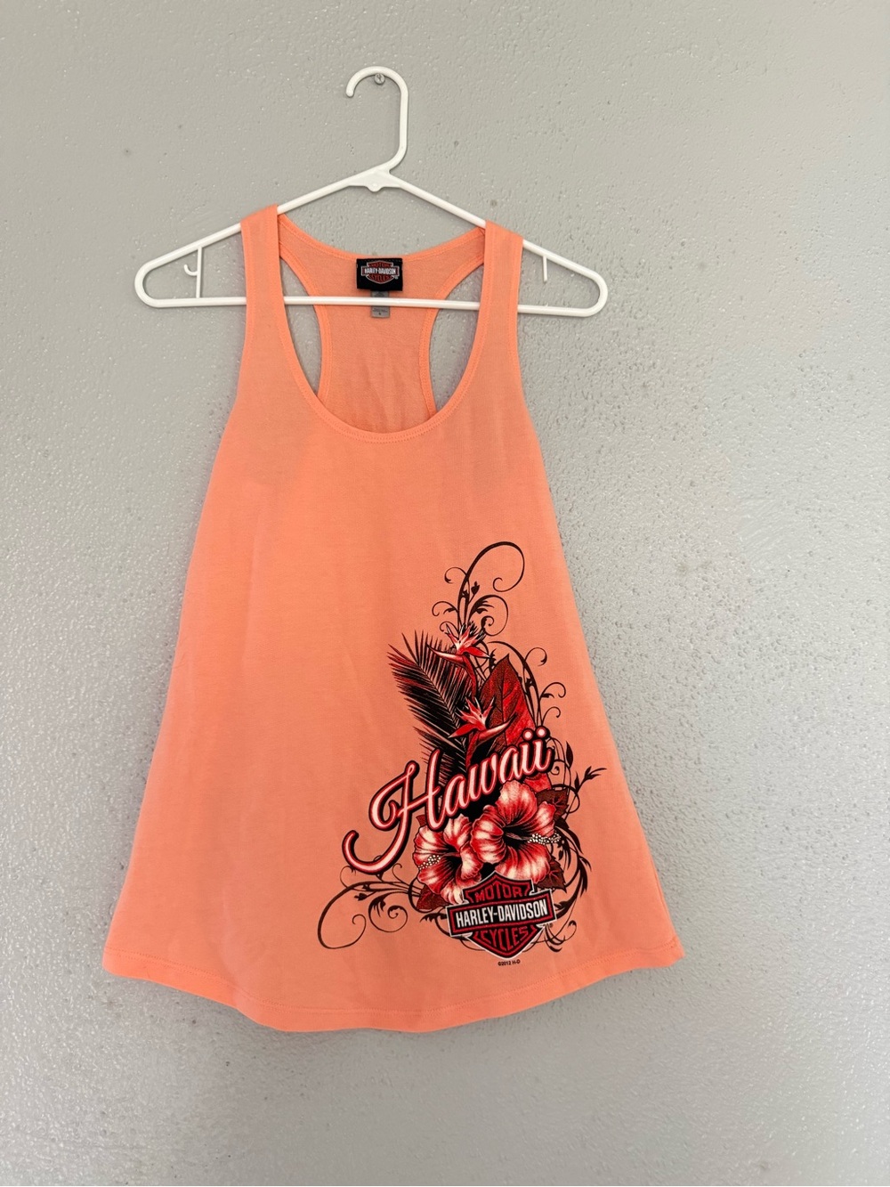 Harley-Davidson Coral Racerback Tank with Black & Red Floral Graphic